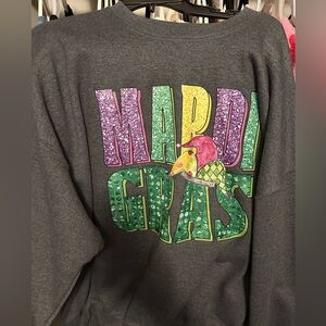 Gray Mardi Gras Sweatshirt with Colorful Letters